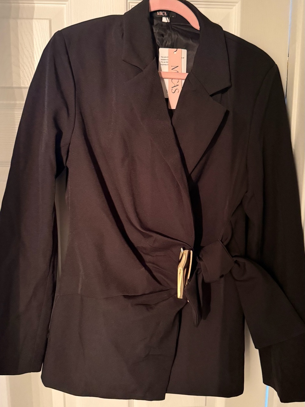 Mica Black Wrap Blazer with Gold Accent